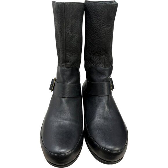 Fitflop Dueboot Black Pebbled Nubuck Leather Mid Calf Moto Boot - Picture 9 of 13